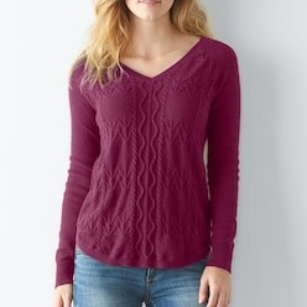 Sonoma Cable Knit Sweater V-Neck Pullover Long Sleeve Maroon Red Marl Size XXL